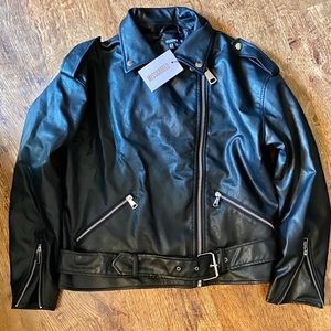 Missguided black faux leather oversize jacket sz 8